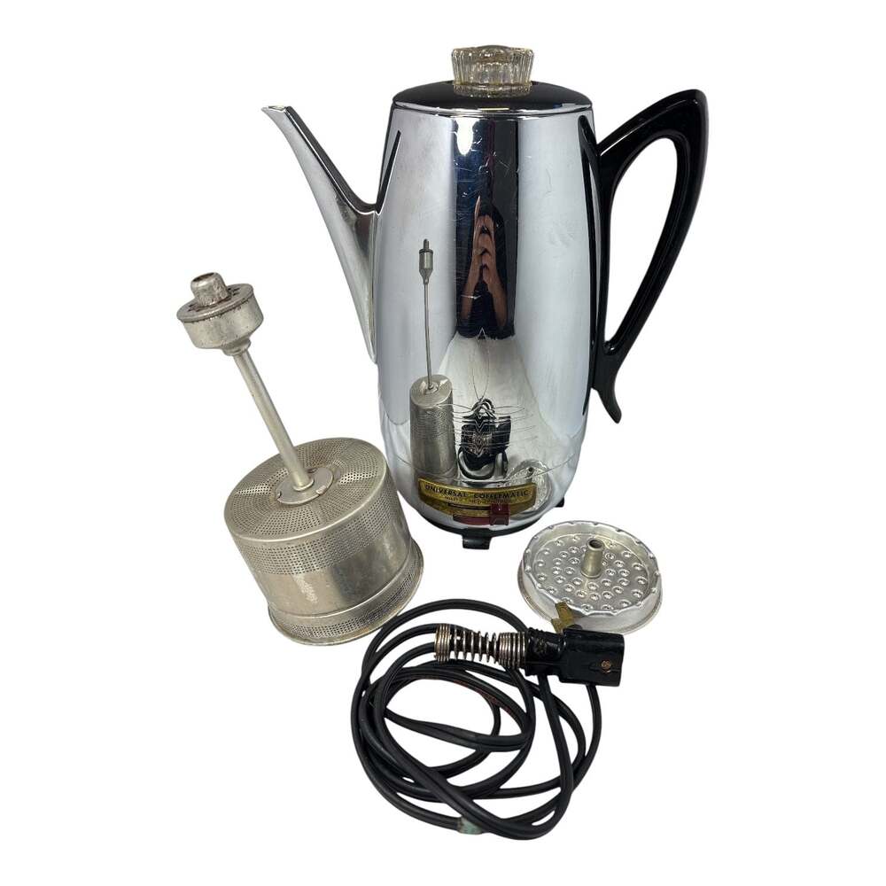 Vintage Universal Coffeematic 4460 Percolator Coffee Pot Maker MCM Chrome Tested